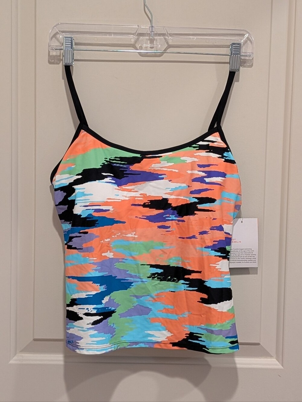 Sports Illustrated Swim Neon Abstract Print Bikini Tank Top - Coral, Aqua, Black